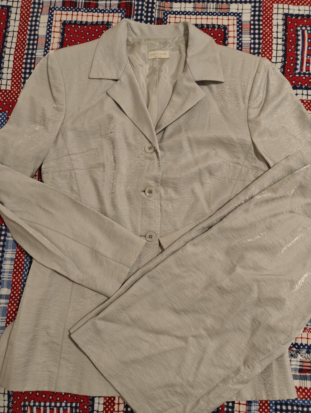 Ferretti Studio Silver Sheen Women's Button-Front Blazer and Skirt Set